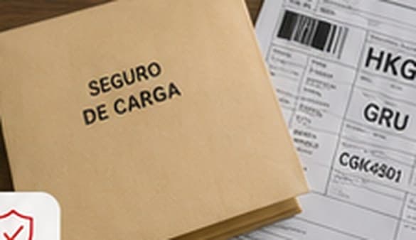 Documentação de seguro de carga com etiquetas de aeroporto