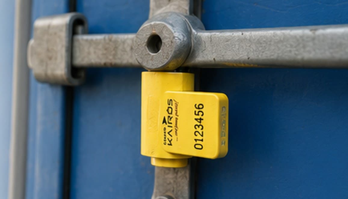 Lacre numerado aplicado na porta de um contêiner