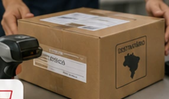 Leitura de código de barras em caixa etiquetada para envio
