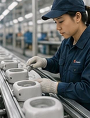 Inspeção de peças durante a produção na linha